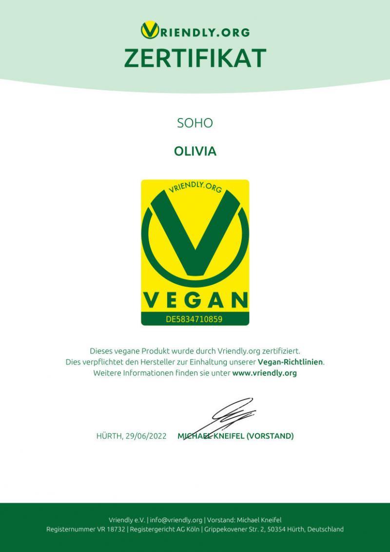 Zertifikat allergenfreie Seife OLIVIA